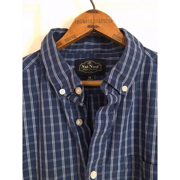 Nat Nast Blue White Plaid Button Front Cotton Shirt Men's Size Medium - Picture 6 of 6